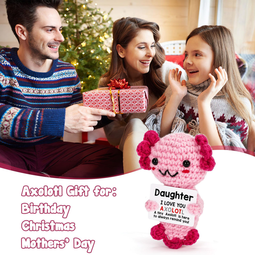 Weming Daughter Gifts from Mom Dad, Crochet Axolotl Gifts from Mother Father, Best for Birthday, Mother's Day, Christmas Stocking Stuffers, Easter Essentials & Valentines, Graduation