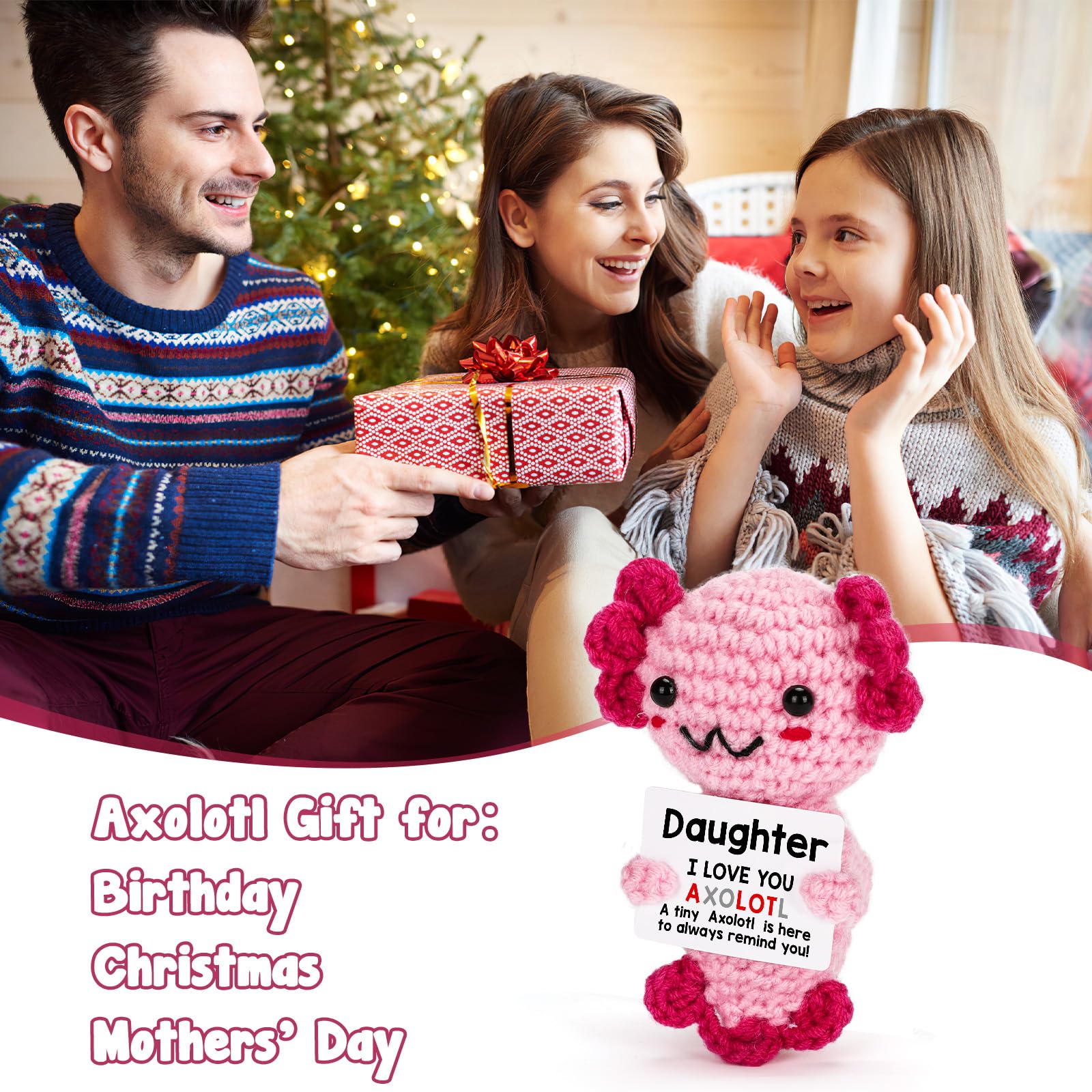 Weming Daughter Gifts from Mom Dad, Crochet Axolotl Gifts from Mother Father, Best for Birthday, Mother's Day, Christmas Stocking Stuffers, Easter Essentials & Valentines, Graduation