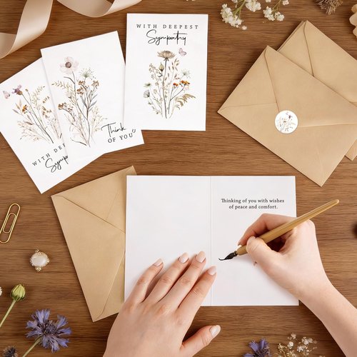 Cardkiss 24 Pcs Sympathy Cards with Envelopes, Bulk Condolence Cards with Thoughtful Messages with Envelopes and Stickers, 6 Unique Wildflowers Watercolor Designs