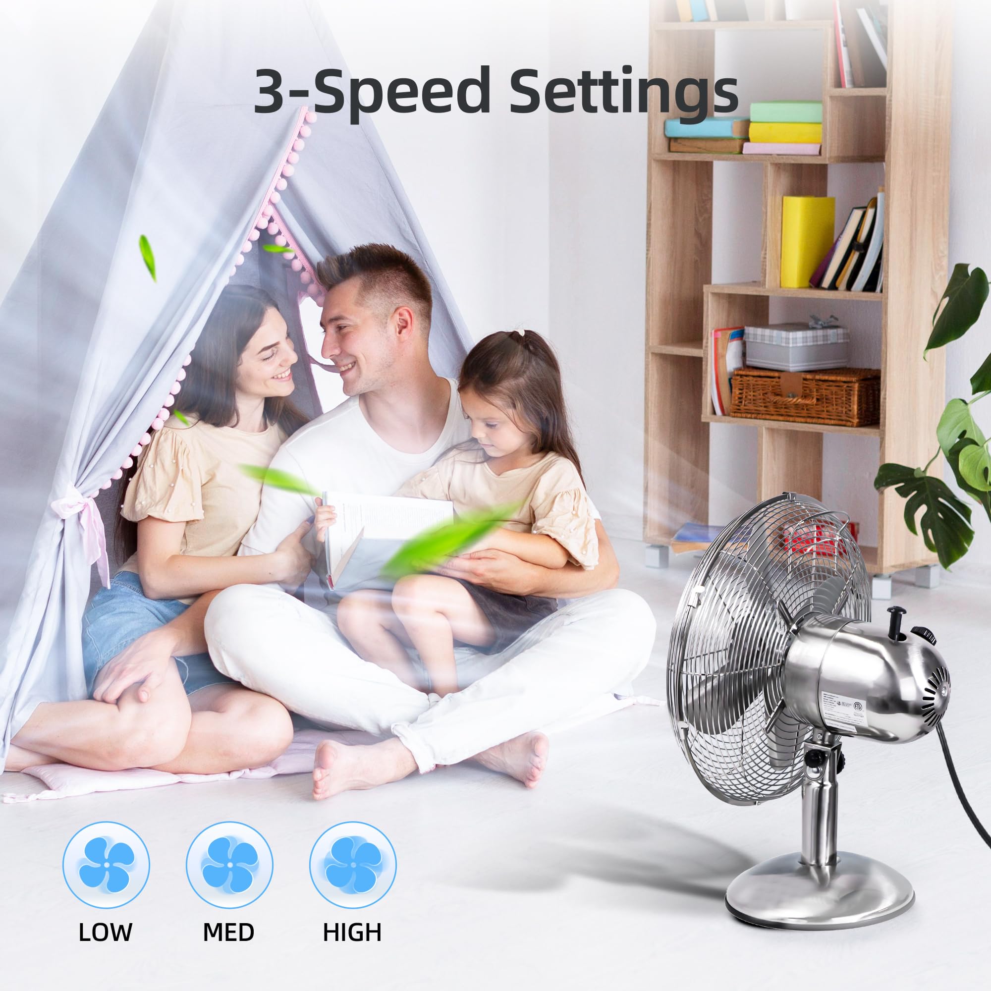 BEYOND BREEZE 12 Inch All Metal Retro Oscillating Table Fan, Desk Fan with 3-Speed Adjustable and 80° Wide Oscillation, Ideal for Bedroom, Office and Kitchen