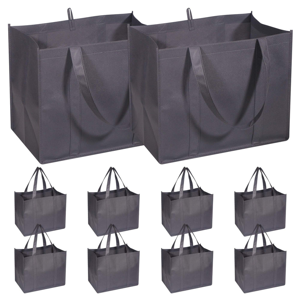 DIOMMELL 10 Pack Reusable Grocery Bags Extra Large Super Strong Heavy Duty Shopping Tote Bags with Reinforced Handles, Grey