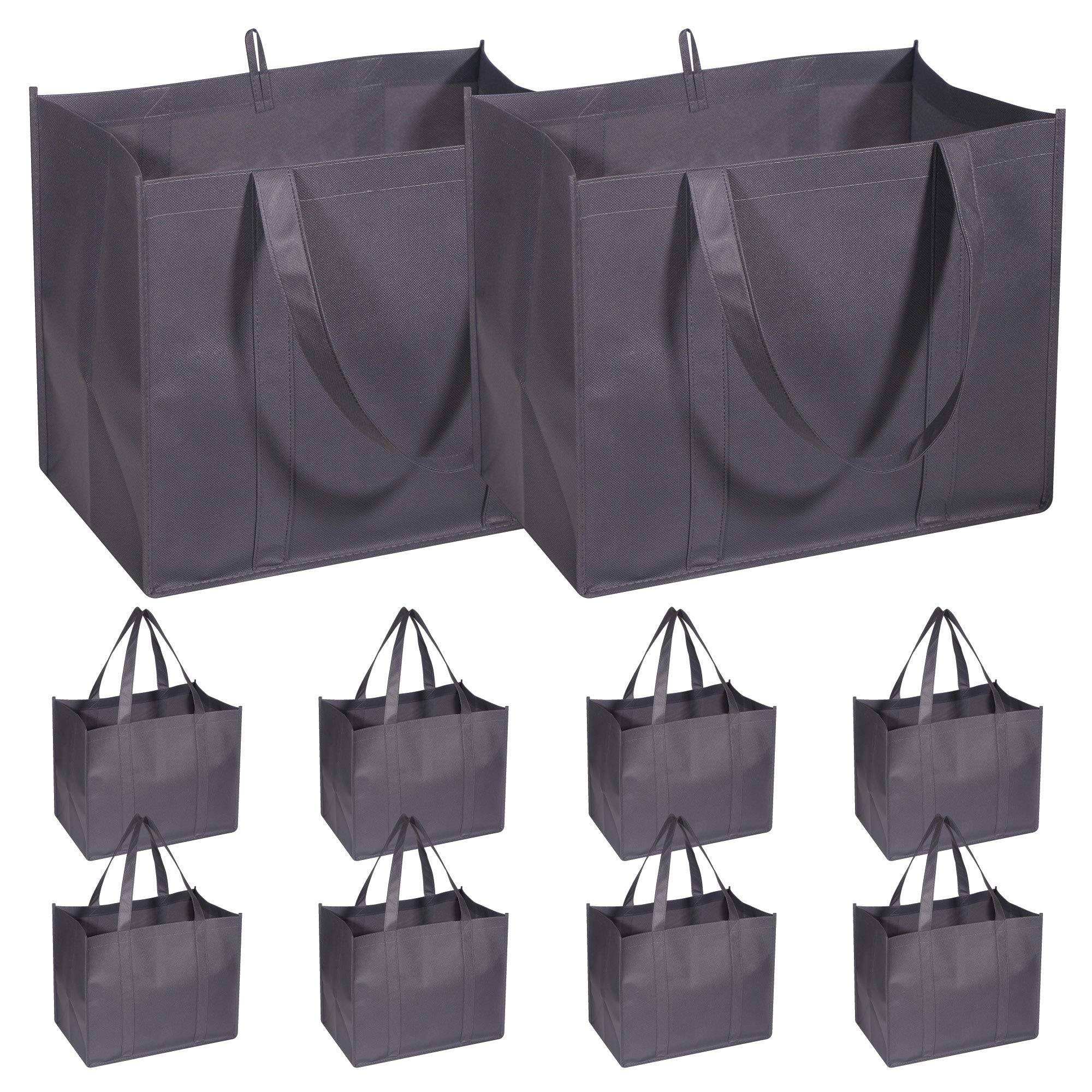 DIOMMELL 10 Pack Reusable Grocery Bags Extra Large Super Strong Heavy Duty Shopping Tote Bags with Reinforced Handles, Grey