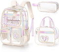 Fimibuke Clear Backpack - Heavy Duty PVC Transparent Design | 3-Piece Set with Lunch Box & Pencil Case