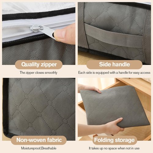 90L Foldable Under Bed Storage Bags by [Brand Name] - Grey Closet Organizers for Blankets, Clothing & More