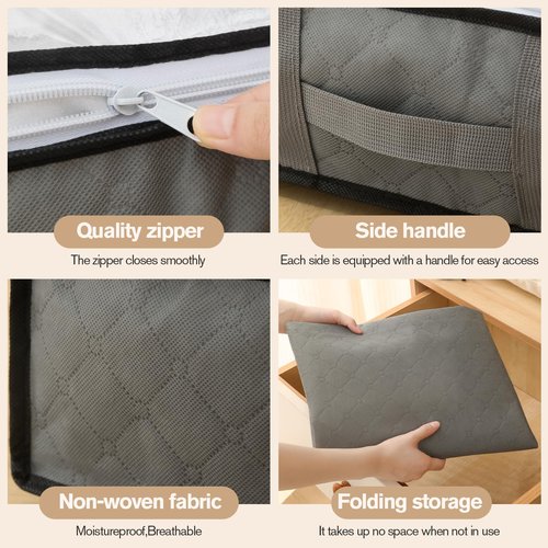 Fasolara 90L Under Bed Storage Containers, Foldable Grey Underbed Storage Bags - Closet Organizers and Storage Bins for Wrapping Paper, Blanket, Clothing, Comforter, Sweaters, Pillows, Linen Sheets
