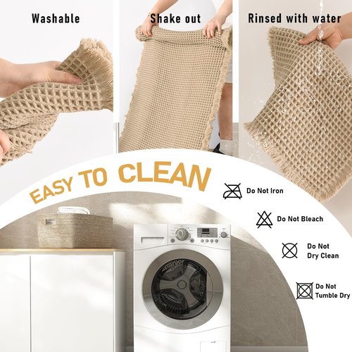 JIUZHEN Set of 2 Waffle Bath Mats Boho Non Slip Bath Rugs Washable Bathroom Rugs Super Absorbent Waffle Mats Ultra Soft Fast Drying Mat for Bathroom Floor, Tub, 16" x 24" +20" x 32", Brown