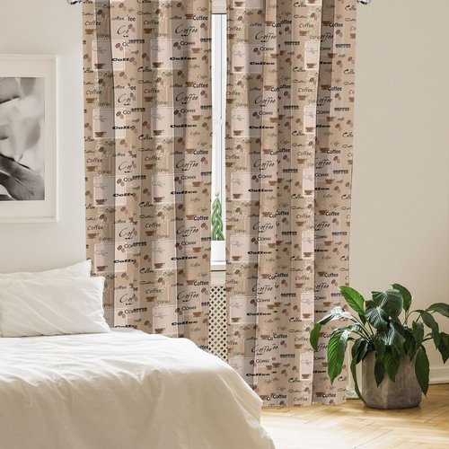 Ambesonne Coffee Curtains, Coffee Words Different Typographies Beans Cups on Abstract Vintage Backdrop, Window Treatments 2 Panel Set for Living Room Bedroom, Pair of - 28" x 63", Brown Black