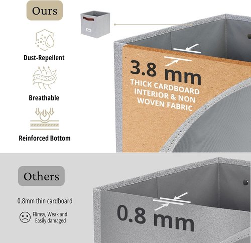 DECOMOMO Storage Bins - Fabric Cube Storage Bins with Labels for Shelves | 11" | 6pcs, Light Texture Grey
