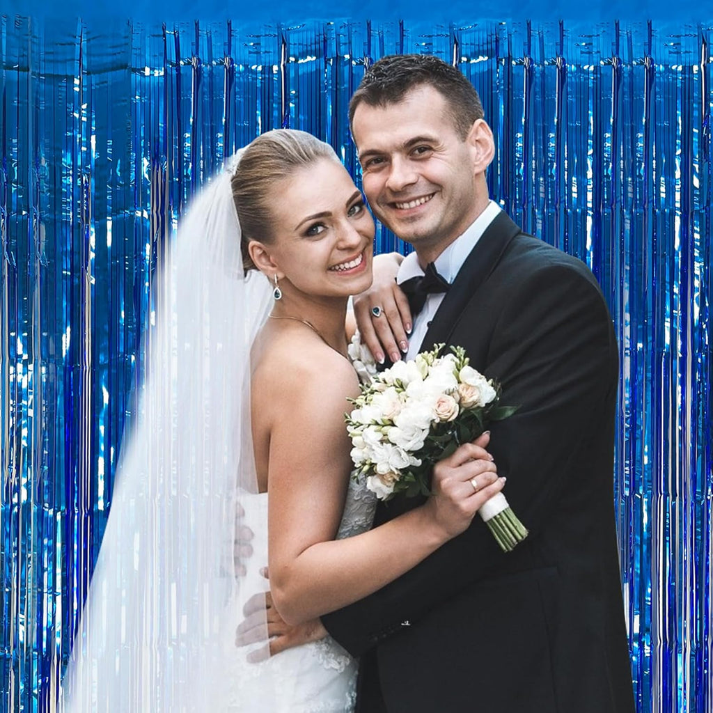 Skiennix 5 Pack Blue Metallic Tinsel Foil Fringe Curtains - Perfect for Photo Booths & Celebrations
