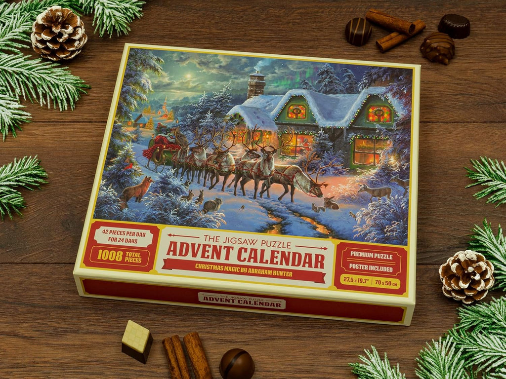 Abraham Hunter Jigsaw Puzzle Advent Calendar 2025 - 1008 Pieces, 24 Boxes of Christmas Magic for Family Fun