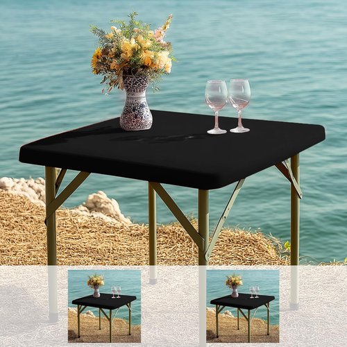NALVXIN, 2 Packs, Fitted Tablecloth Black Card Elastic Spandex Table Cover-Small Stretch Folding Table Cloths for Kitchen Dining Picnic Patio Outdoor Party (Black, 34in*34in(Square))