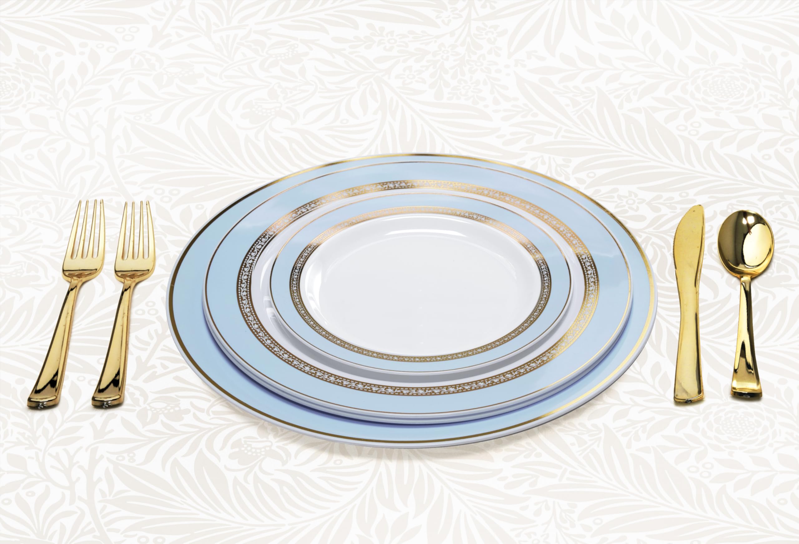 OCCASIONS 40 Pack Disposable Blue Charger Plates 12'' (Ritz Blue & Gold)