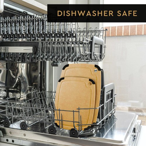 Dishwasher Safe Cutting Boards for Kitchen - Extra Large 18" x 12" Composite Wood Cutting Board with Juice Groove, Non-Slip Feet & Lightweight Eco-Friendly Design - Natural