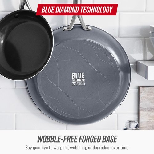 Blue Diamond Frying Pan 8” Skillet, Diamond Infused Healthy Ceramic Nonstick, PFAS and PFOA-Free, Dishwasher and Oven Safe, Even Heating, Metal Utensil Safe, Warp Control Base, Grey
