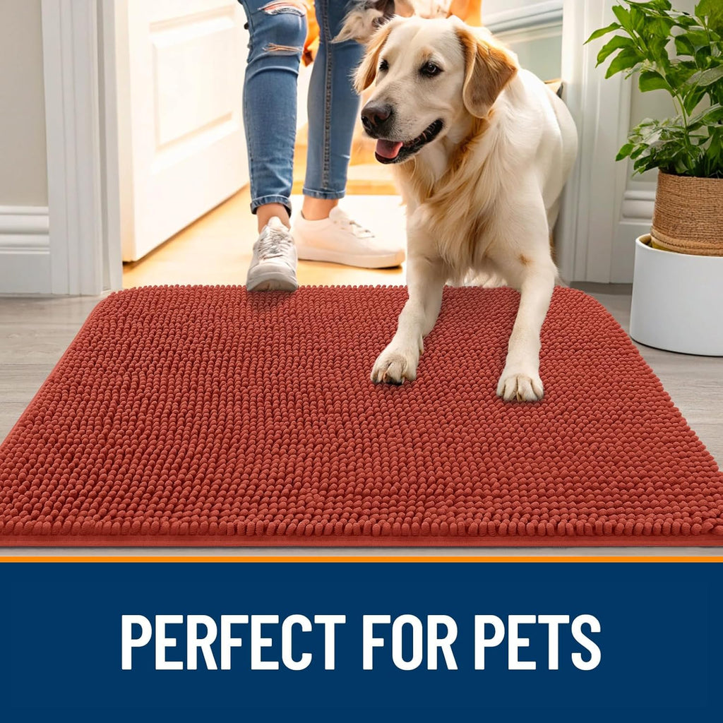 OLANLY Dog Door Mat - Absorbent Non-Slip Washable Doormat for Muddy Paws | 30x17, Maple Red