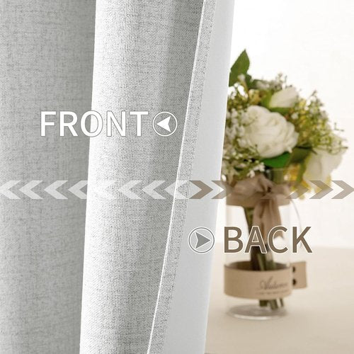 MIULEE Blackout Curtains - 100% Thermal Insulated Linen Textured Drapes | Heathered White, 52 x 63 Inch (2 Panels)