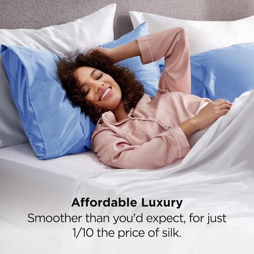 Bedsure Satin Pillowcase - Luxurious Silk-Like Feel | Standard Size 20x26 Inches, Sky Blue, 2-Pack