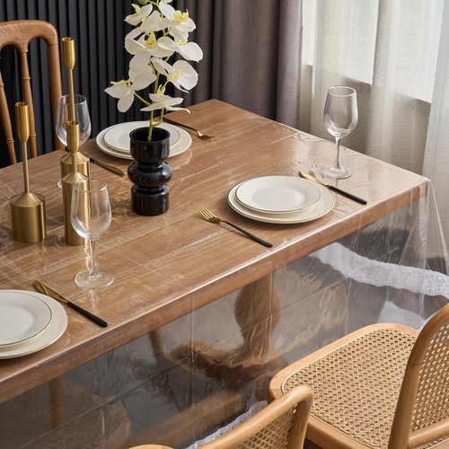 Clear Vinyl Tablecloth Protector Transparent Lace Trim Table cloth – Waterproof, Stain-Resistant,Plastic Cover Decorative – Perfect for Weddings, Parties, and Home Decor (60 x 120 Inch Rectangular)