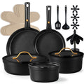 CAROTE 19pcs Pots and Pans Set Non Stick, Nonstick Cookware Set, Dishwasher/Oven/Fridge Safe Pots and Pans, Removable Handle RV Oven Safe Cookware, Induction Kitchen Set, Black