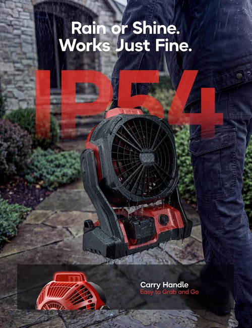 DeForce Battery Operated Fan, for Milwaukee M18 18V Battery, Camping Fan Cordless, Option for Corded, with LED Lights, Variable Speed, Hook for Hanging, for Jobsite, Red(Bare Tool Only)