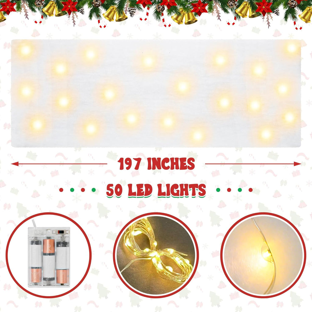 QZYL Christmas Snow Blanket Roll - 1.5 x 6FT with Lights for Festive Holiday Decorations, White