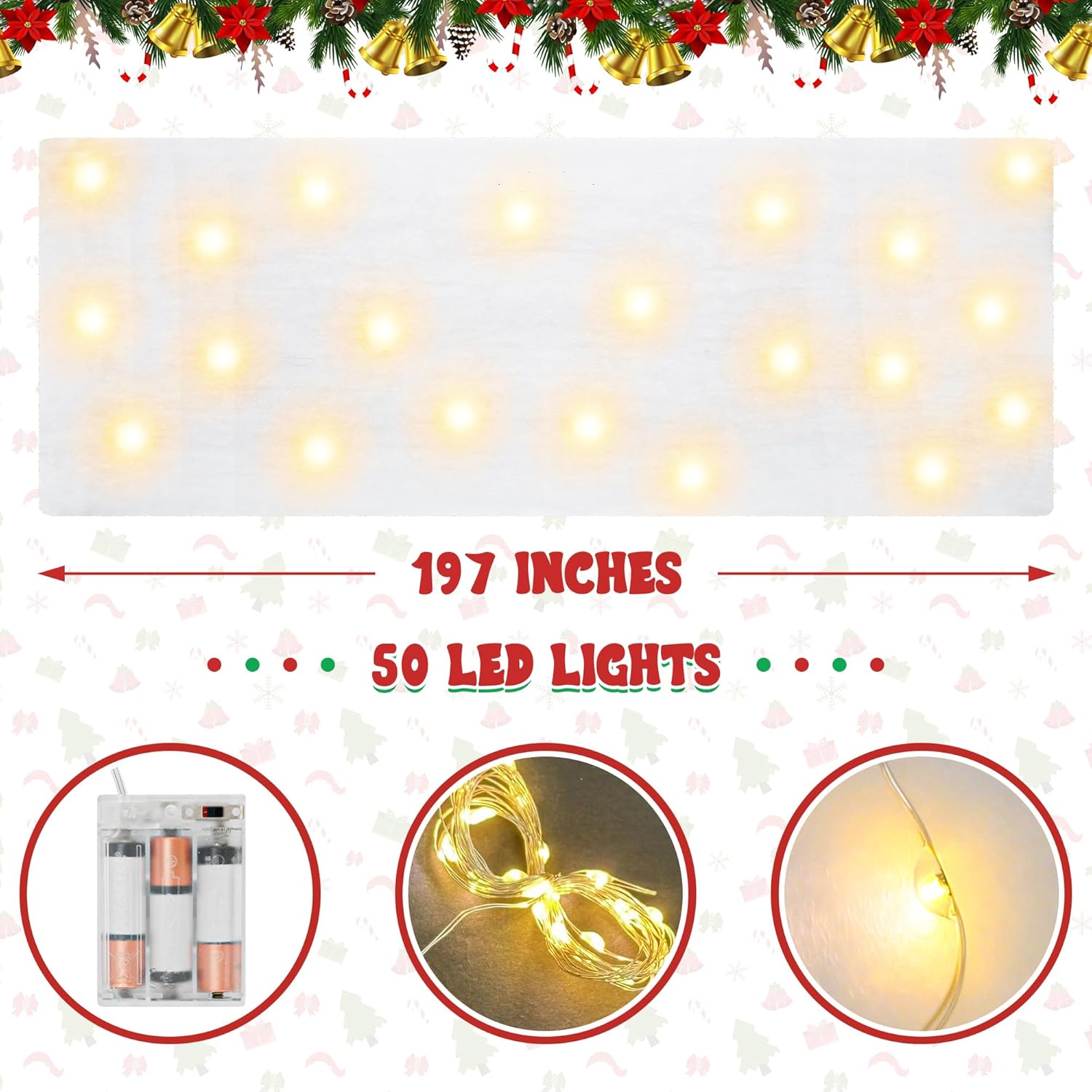 QZYL Christmas Snow Blanket Roll - 1.5 x 6FT with Lights for Festive Holiday Decorations, White