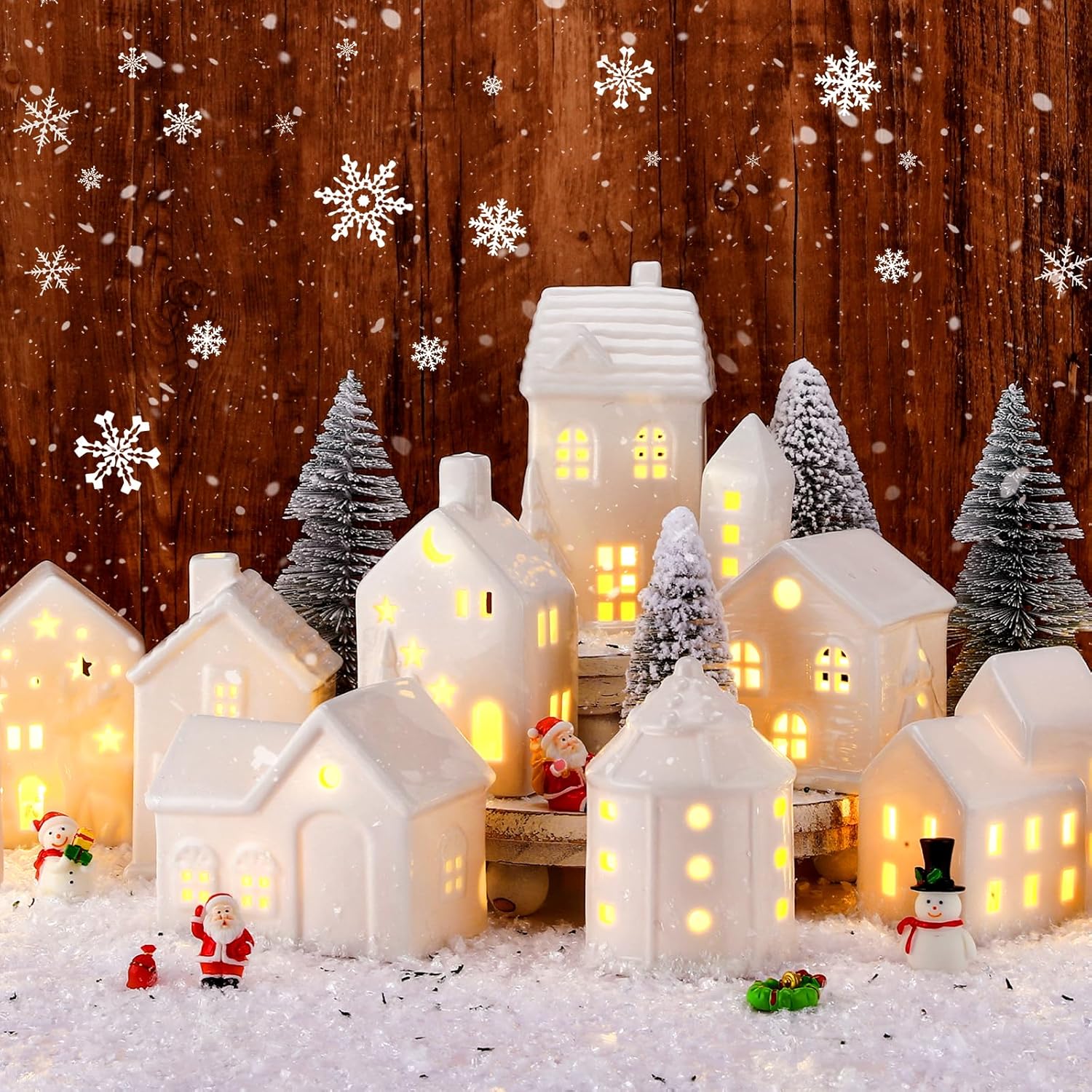 Vinsot 34-Pc LED Ceramic Christmas Village Set - Light-Up Houses, Snowmen & Trees | Festive Tabletop Decor