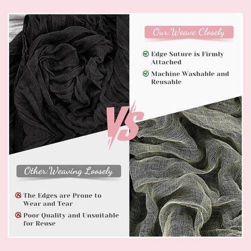 Black Table Runner - 10 Ft Rustic Cheesecloth Design for Halloween Weddings & Parties
