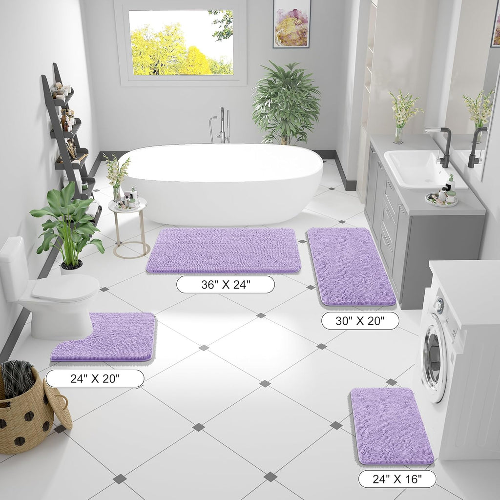 OLANLY Bathroom Runner Rugs - Soft Absorbent Chenille Bath Mat with Rubber Backing | 44x24, Lavender