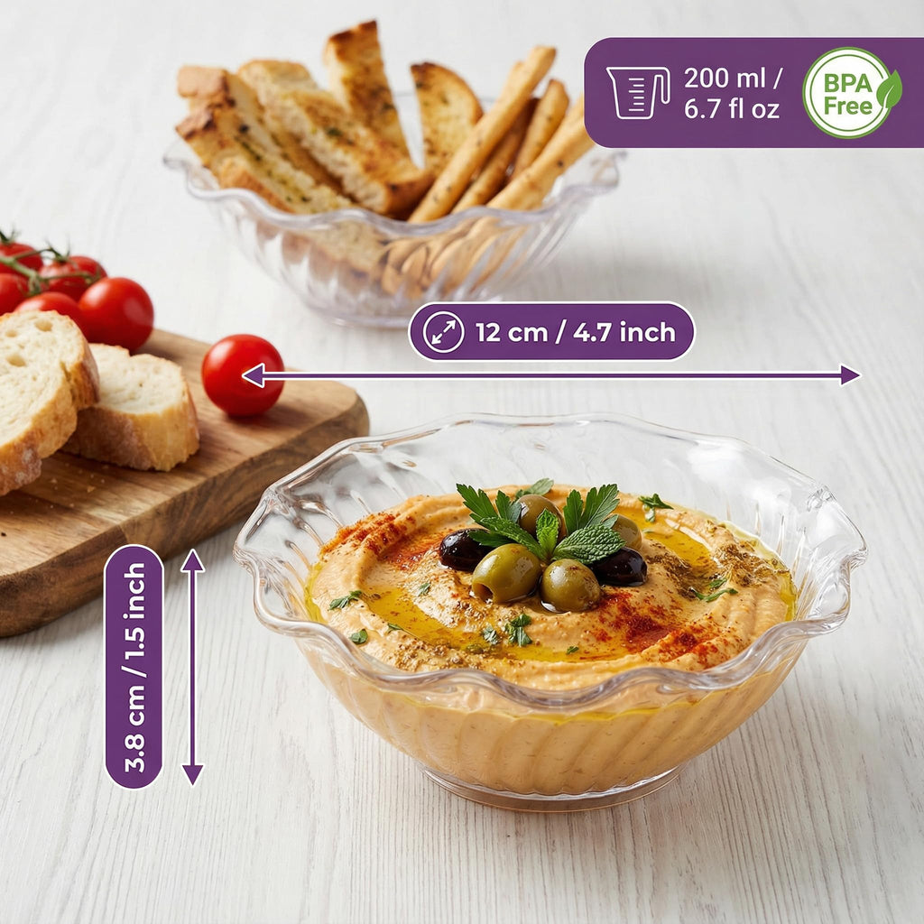 Elsjoy 12 Pack 7 oz Plastic Reusable Dessert Bowls, Small Clear Plastic Bowls Unbreakable Snack Bowl for Ice Cream, Candy, Fruits