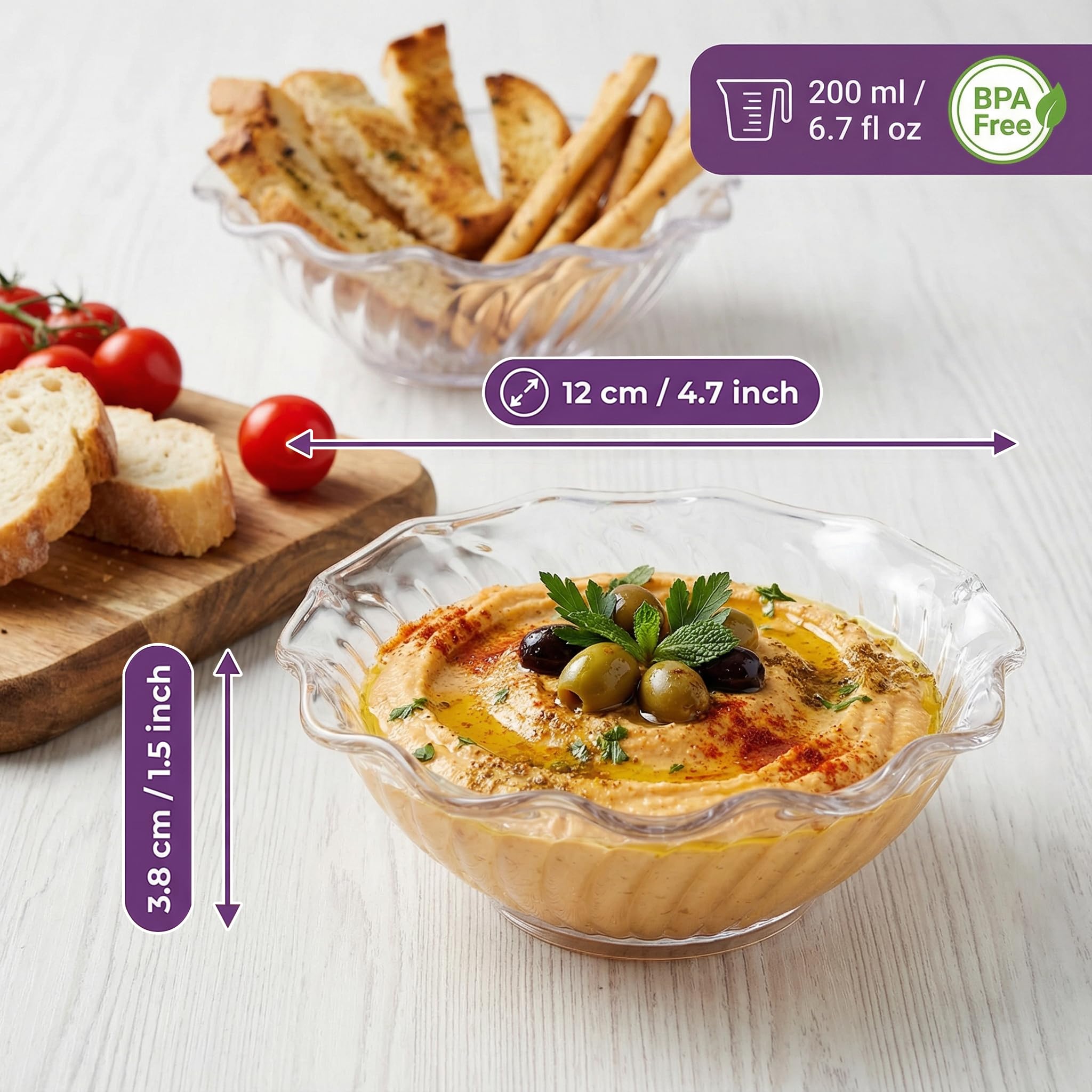 Elsjoy 12 Pack 7 oz Plastic Reusable Dessert Bowls, Small Clear Plastic Bowls Unbreakable Snack Bowl for Ice Cream, Candy, Fruits