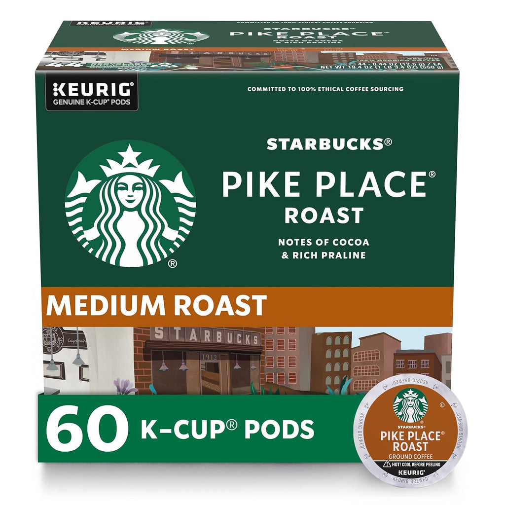 Starbucks K-Cup Coffee Pods - Medium Roast Pike Place Roast for Hot or Iced Coffee | 60 Count