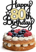 Happy 80th Birthday Cake Topper by [Brand Name] - Black Gold Glitter Cheers to 80 Years Decoration