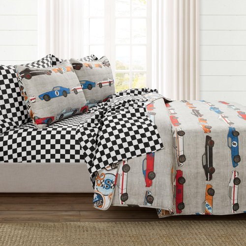 Lush Decor Race Car Kids' 2-Piece Quilt Bed Set, Reversible Bedding Set for Boys