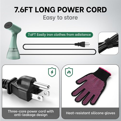 GS01 Handheld Clothes Steamer - 1500W Fast Heat-Up, 400ml Water Tank, Portable Design (Green)