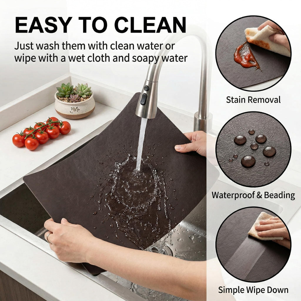 Leather Round Table Washable Placemats, Thick Faux Leather Heat Resistant Wedge Table Placemat, Waterproof Non-Slip Easy to Clean Place mat for Kitchen Coffee Dining Room Table Set of 6