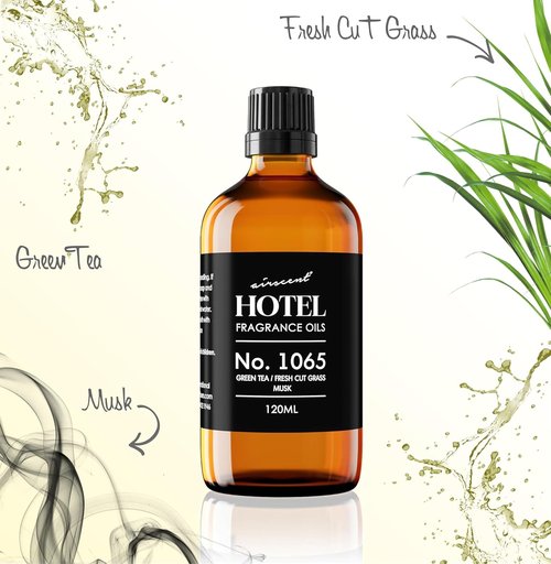AirScent Hotel Diffuser Oil No. 1065 - Green Tea & Fresh Cut Grass - Premium Fragrance for Diffusers | 10 mL Glass Dropper Bottle