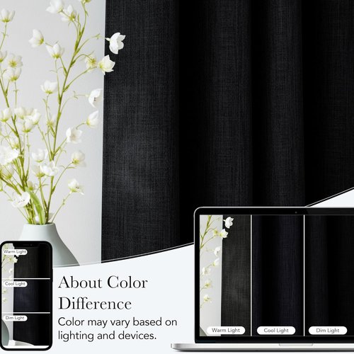 NICETOWN Black Faux Linen Blackout Curtains - 63-Inch Privacy Panels for Living Room & Kitchen | 2 Grommet Top Panels