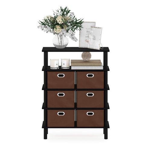 FURINNO Frans Turn-N-Tube Console Table, Black Oak/Black/Brown