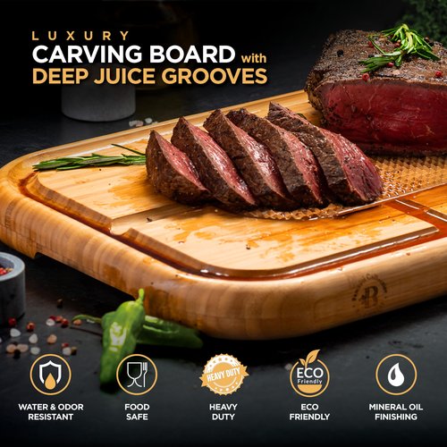 Extra Large Bamboo Meat Cutting Board, 18x13 Thick Reversible Butcher Block Carving Board with Deep Juice Groove, Non-Slip Center, Heavy Duty Chopping Block for Turkey, Steak, Brisket, BBQ & Poultry