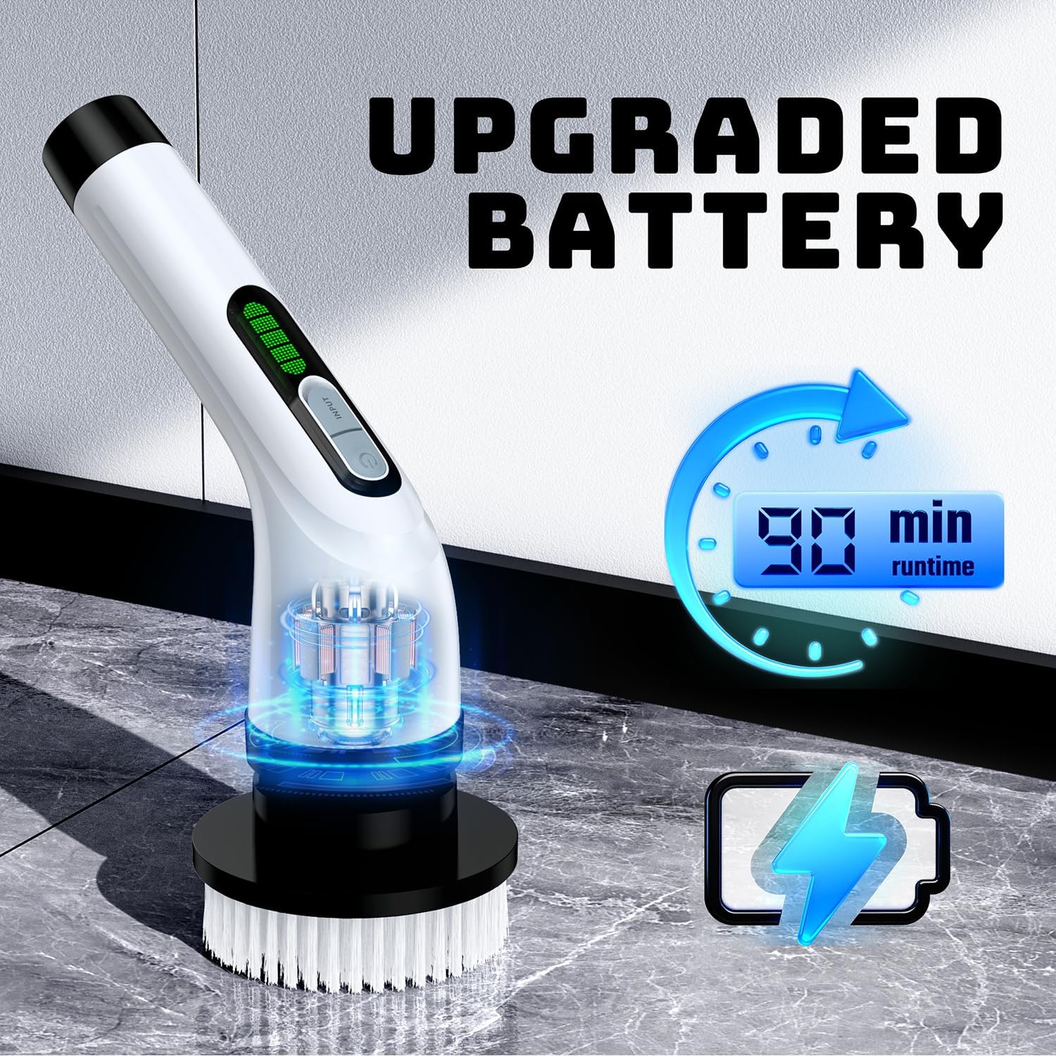 Skiennix Electric Spin Scrubber - Cordless Bathroom Cleaner with Long Handle & 7 Brush Heads | IPX7 Waterproof