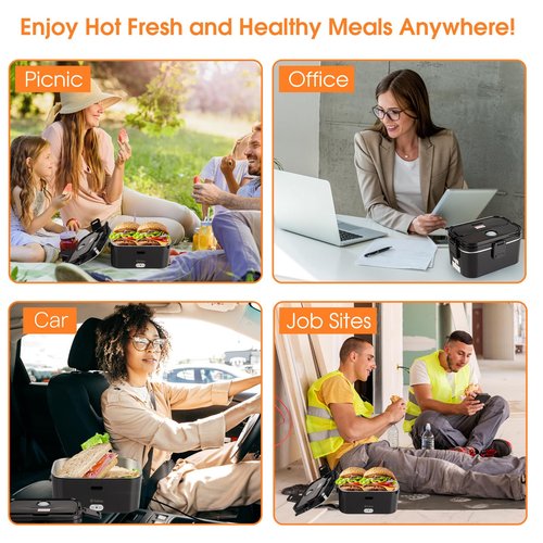 Kabbas 1.8L Portable Electric Lunch Box for Adults, 100W Heated Lunch Box for Men with Removable Dual Container, Fast Heating Food Warmer, 12V/24V/110V for Car Truck Office lonchera eléctrica portátil