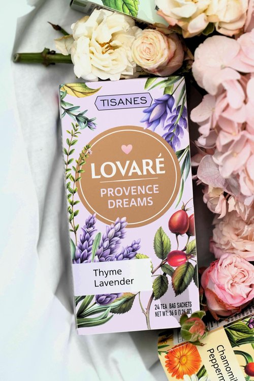 LOVARE Tisanes Provence Dreams Herbal & Fruit Tea Bags with Lavender, Rosehip Lemongrass Lemon Mint Thyme Chamomile Orange Peel Lemon Verbena, Caffeine-Free, 24 Count (1.5 g Each), 36 g, Made in Ukraine (PROVENCE DREAMS)