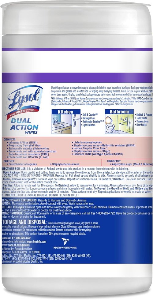 Lysol Dual Action Disinfectant Wipes - Multi-Surface Antibacterial Cleaning Wipes, Citrus Scent, 75 Count