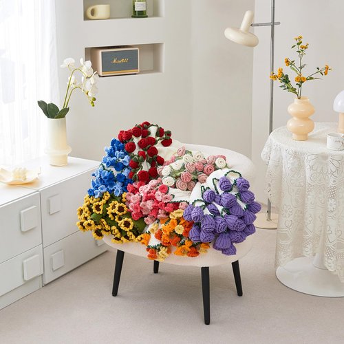 Crochet Flower Bouquet Throw Blanket, Handmade Knitted Blanket with Flowers, Cute Romantic Gift for Her Girlfriend Mom Mother’s Day Valentine Wedding Anniversary Birthday, Blue 60 Inches