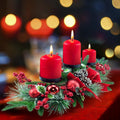 YULETIME 28" Christmas Triple Candelabrum - Festive Candle Holder with Red Baubles & Natural Pine Decor