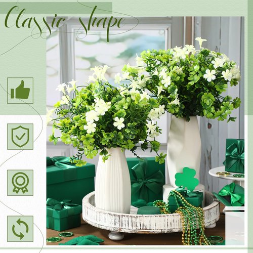 6 Bunch St Patricks Day Decoration Artificial Shamrock Plant for Faux Shamrock Pick Flower Stem Irish Clover Silk Floral Fake Green Leaf Realistic Flower Arrangement DIY Vase Home Table Decor(Elegant)