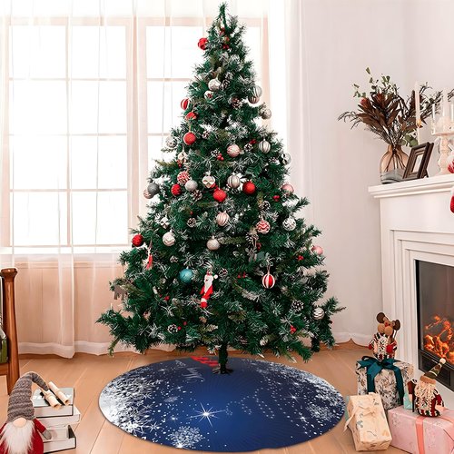 Christmas Tree Skirt Collar 48 Inch Soft Winter Snowflakes Tree Skirt Xmas Tree Skirt Winter Holiday Blue Christmas Trees Mat Decoration