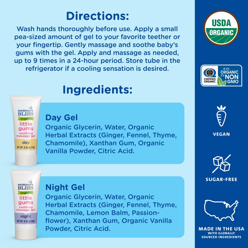Organic Baby Gum Massage Gel - Day & Night, 2 Pack, 1.06 oz
