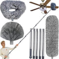 20+ Ft High Reach Ceiling Fan Duster & Cobweb & Corner Brush Duster with 3-14 ft Spliceable Pole Microfiber Feather Duster for Spider Web, High Ceiling, Blinds, Furniture Cleaning Tool Kit